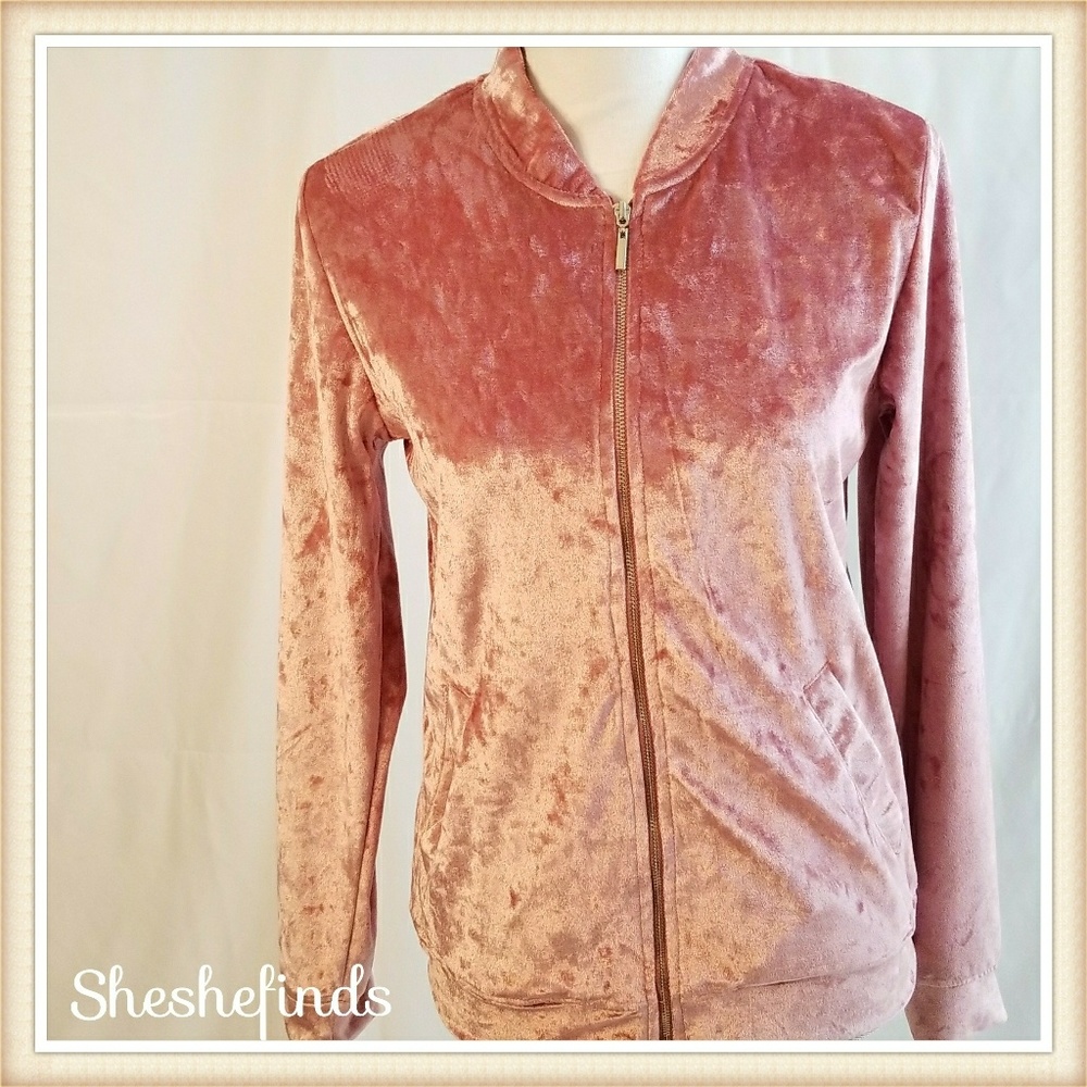 NWT - TART PINK VELVET BASEBALL JACKET - SMALL
